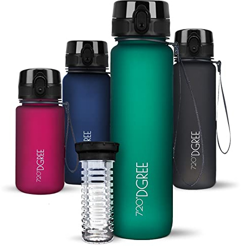 720°DGREE Trinkflasche “uberBottle“ 350ml, 500ml, 650ml, 1l, 1,5 Liter softTouch +Früchtebehälter - Auslaufsicher, BPA-Frei - Wasserflasche für Kinder, Schule, Sport, Fahrrad, Gym, Outdoor