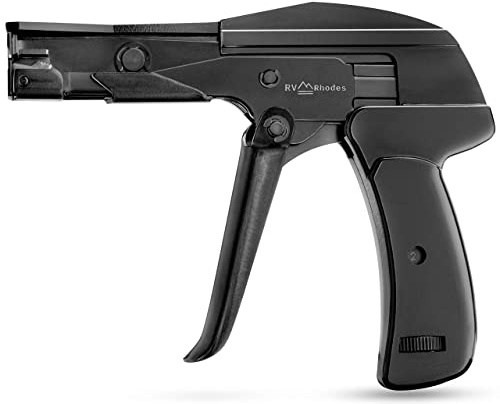 RV RHODES 42708 Zip Tie Gun/Cable Tie Install Tool, Adjustable Tension with Built-In Cutter, for Nylon Ties up to 1/4”- Black