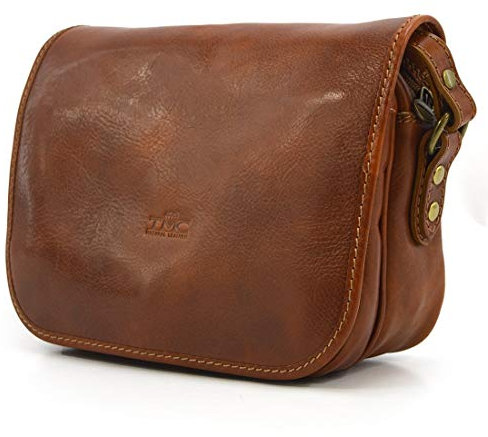 Vera Pelle Leather Diamonds Satchel, Caramel, 18x25x9cm, Finitions Dorées, Ajustable, Anse 130cm, Femme, Naturel