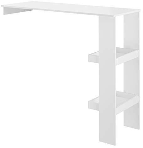 [en.casa] Mesa de Bar Sölvesborg Mesa de Bistro Elegante 120 x 45 x 106 cm Mesa Alta de Cocina con 2 Estantes Integrados Blanco