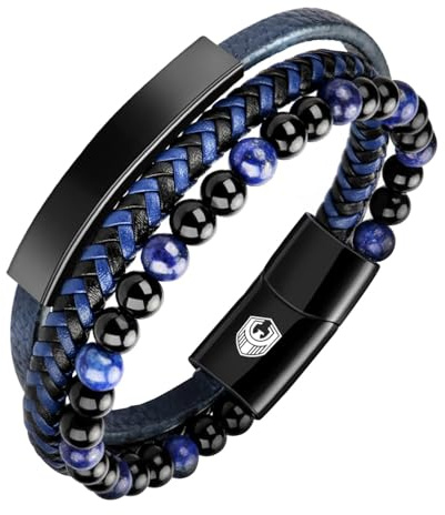 SHIEAGLELD Bracciale da uomo in pelle Braccialetti da uomo con fibbia magnetica in acciaio inossidabile e scatola per gioielli, bracciale esclusivo per idea regalo da uomos