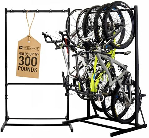 StoreYourBoard Freestanding Bike Rack for 5 Bikes - Heavy Duty Aluminum & Steel Indoor Bike Rack Garage - Space-Saving Vertical Bike Rack for Road, Mountain, and Hybrid Bicycles - Holds Up to 300 Lbs