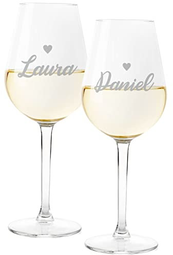 fashwork - Coppia Calici Vino Personalizzabili Nomi, Calici Personalizzati da 50 cl, bicchieri vino rosso o prosecco - Idee Regalo Anniversario, Regalo Matrimonio e scegli la scatola regalo