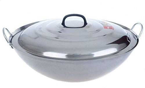 Padella,Padelle Antiaderenti Wok Binaurale Addensare Fornelli A Gas Fondo Rotondo Wok Mano Wok,Adatto per Banchetti Ristoranti Padella (Colore:Senza Coperchio,Dimensioni:43 CM) (con Coperchio 50 CM)
