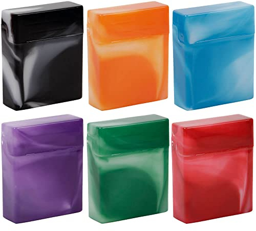 3 von 6 Zigarettenetui XL aus Kunststoff, marmoriert, Flip-Top, innen ohne Steg – passt für ca. 25 Zigaretten oder Big-Box-Zigarettenschachtel, leicht und robust, Maße 90 x 75 x 25 mm, farbiger Mix