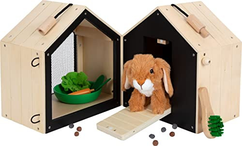 small foot Hasenstall mit Auslauf aus Holz, mit umfangreichem Zubehör, Rollenspielzeug für Kinder ab 3 Jahren, 12399