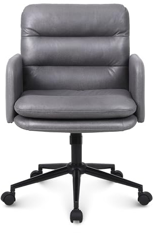 Youhauchair Schreibtischstuhl, Kunstleder gepolsterter Bürostuhl, bequemer und atmungsaktiver Drehstuhl für den Sommer, höhenverstellbarer Schminktisch Stuhl, Office Chair, Dunkelgrau