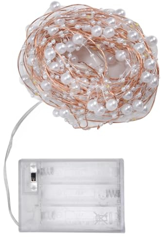 Cyrank Pearl Fairy String Lights, 2Pcs 33ft/10m LED Fairy Christmas Lights Battery Operated String Lights for Garden Party Wedding Decorations