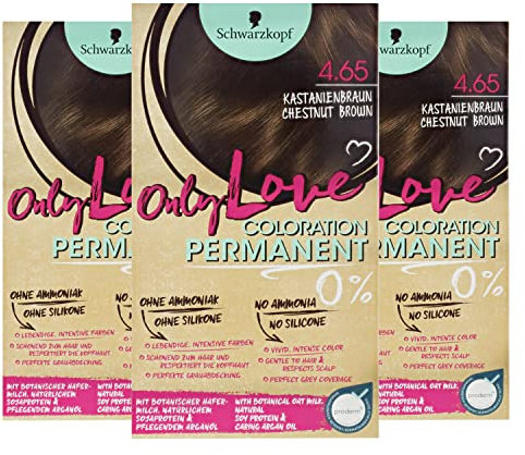 3x Schwarzkopf Only Love Coloration 4.65 Kastanienbraun Haarfarbe jeweils 143 ml