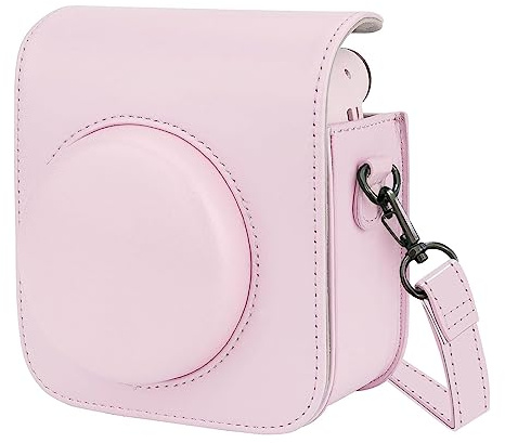 HIUOUIH Housse pour Instax Mini 12 Pochette Appareil Photo Instantané Fujifilm Case Camera Sac de Voyage avec Bandoulière, Rose
