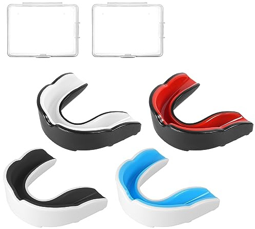 Flintronic 4 st vuxen sport tandskydd tuggummi sköld med fodral, för rugby boxning kampsport, hockey MMA karate Taekwondo och andra kontaktsporter