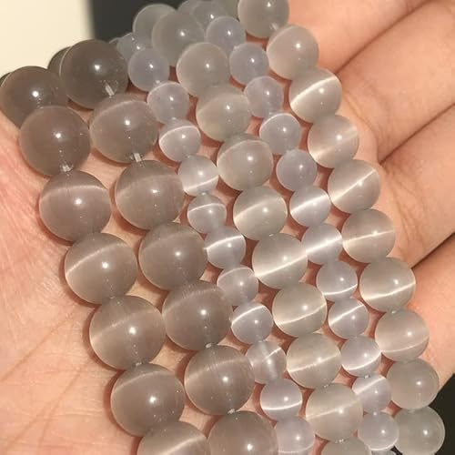 Natural Moon Stone Beads White Cat Eye Round Loose Beads 4/6/8/10/12mm Jewelry Making DIY Bracelet 15-Silver Champagne,4mm 91pcs Beads