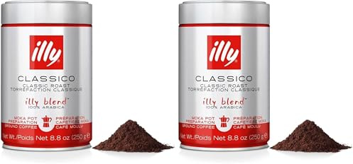 Illycafé molido para moka tueste CLASSICO, lata de 250 gramos (Paquete de 2)