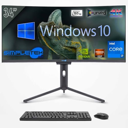 SIMPLETEK – All in One 34 i7 4K Courbe 165Hz | Windows 10 Pro | 8 Go RAM SSD 240 Go | Webcam intégrée 2K | Aio Gaming Computer | WiFi6 | BT 5.2