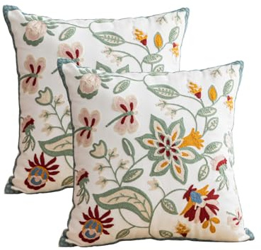 YIcabinet Lot de 2 housses de coussin décoratives douces pour maison, canapé, 45,7 x 45,7 cm, motif plantes brodées