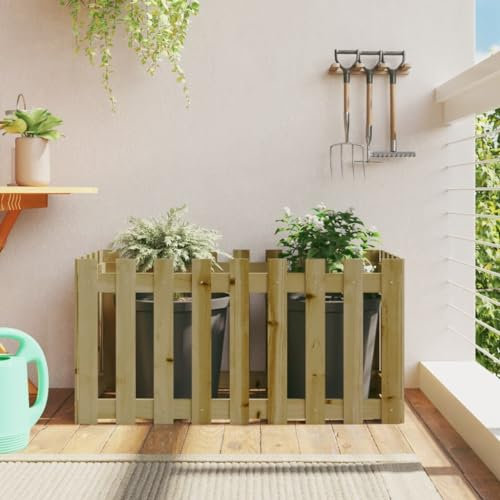ShGaxin Hochbeet Lattenzaun-Design 100x50x50 cm Kiefernholz Imprägniert, Palettenrahmen, Hochteich, Gemüsebeet, Kräuterregal Balkon, Blumenbeet, Kräuterspirale, Tomatenbeet, Pflanzhochbeet - 832481