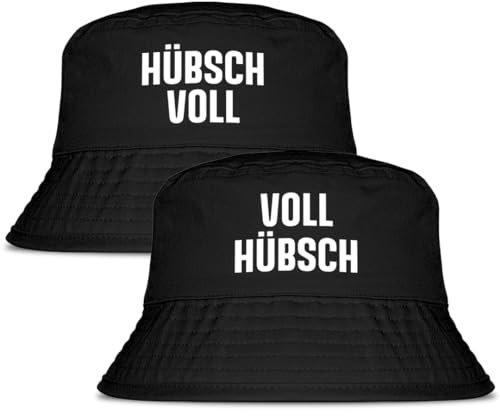 Prozente Momente Voll hübsch, Hübsch voll - Fischerhut Set (2 Stück) | Anglerhut | Sonnenhut | Sommer | Malle | lustige Sprüche | OneSize | Malle | Urlaub | Schwarz