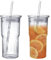 Lot de 2 gobelets à eau en verre avec couvercle et paille - 600 ml - Gobelets à thé à bulles - Gobelets à café striés - Pour café glacé, jus, smoothie, eau, thé
