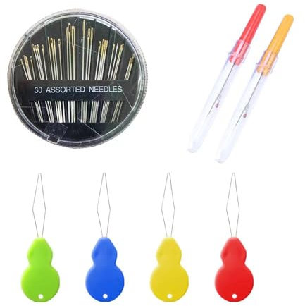 Kit de costura a mano, 30 agujas de coser a mano, 4 enhebradores de agujas, 2 desgarradores de costuras, tijeras de hilo, kit de costura de bordado y reparación con herramientas en varios tamaños