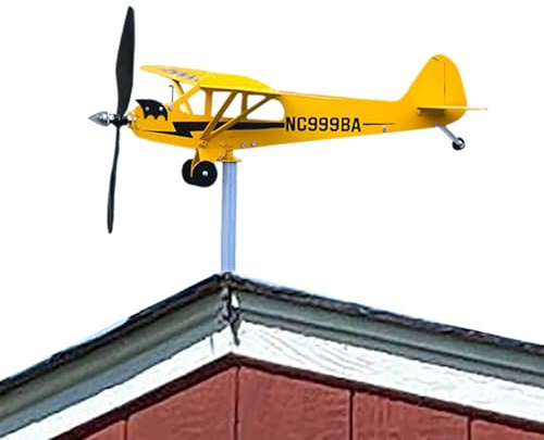 Veleta de avión, avión clásico al aire libre, escultura de viento para patio, decoración de paletas de metal 3D, molino de viento de metal, veleta cinética para decoración de jardín y hogar, color