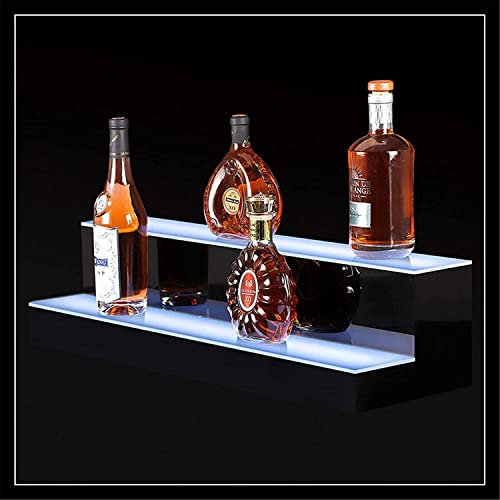 Weinregal Beleuchtetes Flaschenregal 2 Ebenen LED-beleuchtete Spirituosenflaschenanzeige leuchtender Weinständer Beleuchtungsregale mit Fernbedienung für die Hausbar (Farbe: 40 cm)