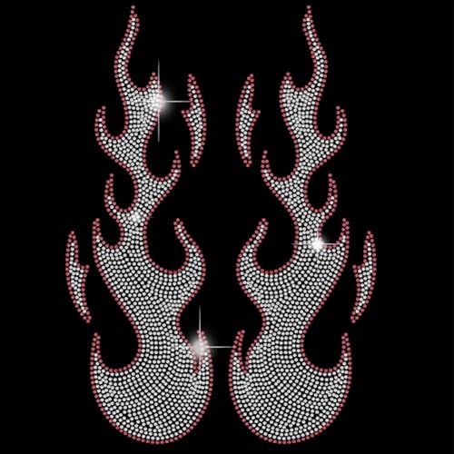 SUPERDANT Flammen Strass Hotfix Zum Aufbügeln Weiß Flamme Strass Transfer zum Aufbügeln Vorlage Applikation Reparatur Stras Hotfix Transfer Patch DIY Designs Für T Shirts Hoodie Tasche Mantel