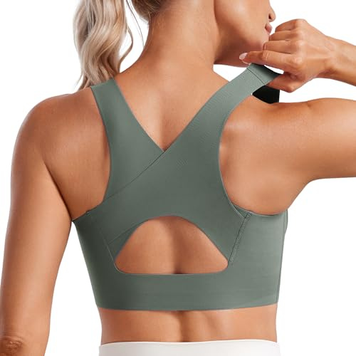 CRZ YOGA damer starkt grepp sport bh vadderad utan bygel racerback sport bh fitness löpning gym bustier crop top, Grå salvia, 38