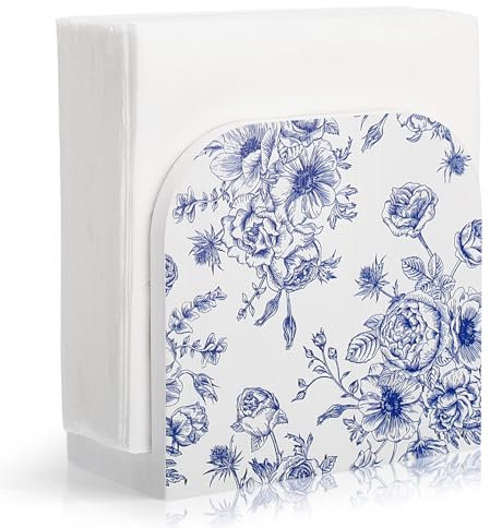 Threehoney 1 Pcs Wood Napkin Holder Blue and White Chinoiserie Wooden Standing Dispenser Napkin Holder for Table Wedding Kitchen Birthday Party Dining Room