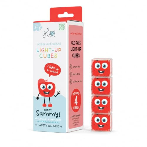 Glo Pals 4er-Set leuchtende Badewürfel – Wasseraktivierte LED-Würfel für EIN sensorisches Badeerlebnis - Sammy Rot