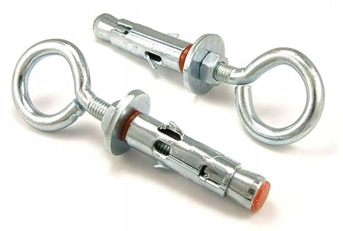 ABAZO - Deckenhaken Schwerlast - Schwerlastdübel - M6x45mm - Schwerlastanker, Betondübel, Metalldübel, Bolzenanker mit Ösenhaken, aus Stahl, Verzinkt, Doppelter Korrosionsschutz - 2 Stück Set