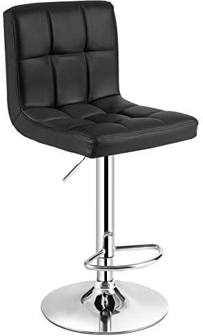 RELAX4LIFE Set di 1/2 Sgabelli da Bar/Cucina in Vinilpelle, Altezza Regolabile e Girevole a 360°, Poggiapiedi e Base Metallica, Portata 150KG (Nero,1)