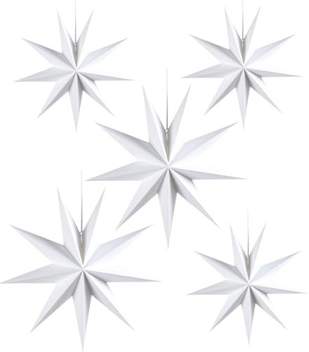 Confezione da 5 Stelle di Carta,Stelle di Natale Pieghevoli,Decorazione da appendere 30 cm × 45 cm,Decorazioni per l'albero di Natale, decorazioni per matrimoni, decorazioni per sale banchetti