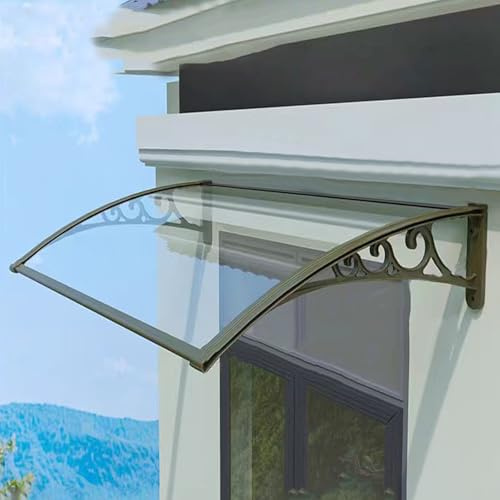 Auvent de Porte et Fenêtres,Marquise de Porte d’Entrée Incurvé,Toit Marquise en Polycarbonate Porte Résistante Toit Abri Protection,Résistant Aux Chocs de 200 Kg,3 Couleur (80x120cm/32x47,Clear)