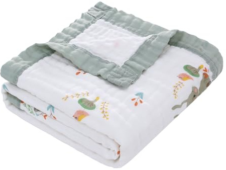 Musselin Babyfilt för spädbarn, 6-lager, barn, bomullsfilt, mjuk, ventilerande omlottfilt, filt, flicka, pojke, 110 x 110 cm (grå kanin)