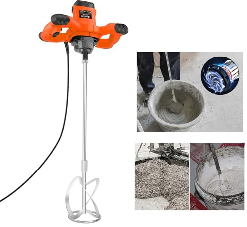 Banas 2600 W Handheld Portable Paddle Mixer Adjustable 6 Speed Stirrer Electric Pro Industrial Drill Mix Stirring Tool for Mortar Grouts Paint Cement Plaster Plastering (Orange Electric Mixer)