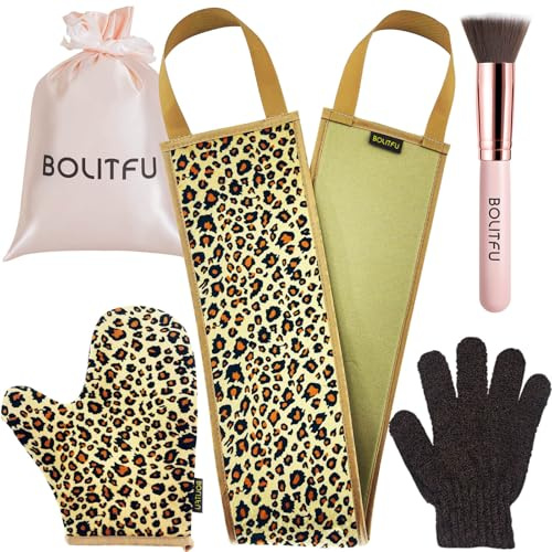 Paquete de 4 guantes de autobronceado, con guante autobronceador, aplicador de espalda autobronceadora, guante exfoliante, cepillo bronceador de cara plana, bronceado para autobronceador sin sol