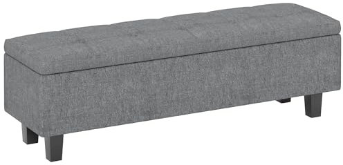 HOMCOM Sitzbank mit Stauraum Polsterbank mit Leinenoptik Bettbank mit Holzbeinen, Schuhbank für Schlafzimmer, Wohnzimmer, Flur 138 x 40 x 45 cm, Dunkelgrau