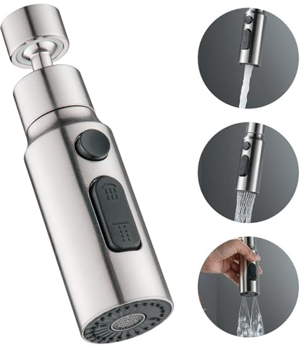Kitchen Tap Spray Head, Fm22 M24, 360° Swivel Spout, 3 Modes Tap Extender for Kitchen Sink, Kitchen Tap Adapter, Tap Adapter