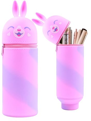 EEPLUYTY Kawaii Federmäppchen, 2-In-1 Weiche Silikontasche - Kawaii, Silikon, Stile (Rosa)