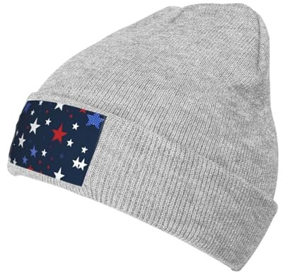 Unisex Strickmütze mit Sternen-Aufdruck, für Herren und Damen, warm, kuschelig, für den täglichen Gebrauch, Grau, Einheitsgröße
