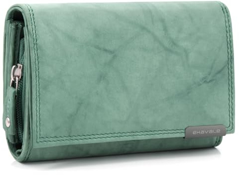 ekavale Geldbörse Damen Leder mit RFID-Schutz 25 Fächer Damen Portemonnaie Lang (Antik-Seegrün)