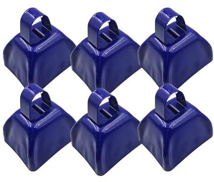 Qukaim 6 Stück Kuhglocken, 7,6 cm große Metall-Kuhglocken, Geräuschmacher für Sportveranstaltungen, jubelnde Geräuschmacher für Fußballspiele, Hochzeiten, Mini-Kuhglocken für DIY-Weihnachtsakkories