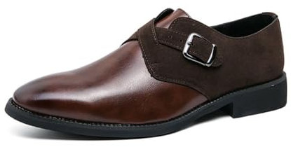 JHYUUKAU Herren Monk Strap Loafer Schuhe Slip on Anzugschuhe Klassischer Business Monkstrap Mönch Schnallenschuh,Braun,42 EU