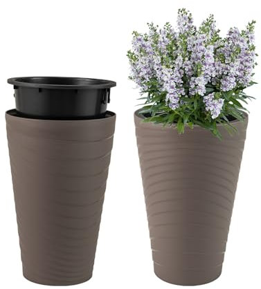 GOPLUS 2 PCS Pot de Fleur de 45 CM de Haut, en Plastique, Cache Pot d’Horticulture avec Seaux Intérieurs Amovibles, Trous de Drainage, Intérieur et Extérieur, pour Jardin, Entrée, Bureau, Marron