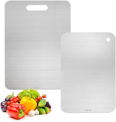 Axincardarm Stainless Steel Chopping Board Double Sided Cutting Board | for Kitchen, Fruit, Vegetables, 2 Pcs, 39 x 28cm, 29 x 20cm
