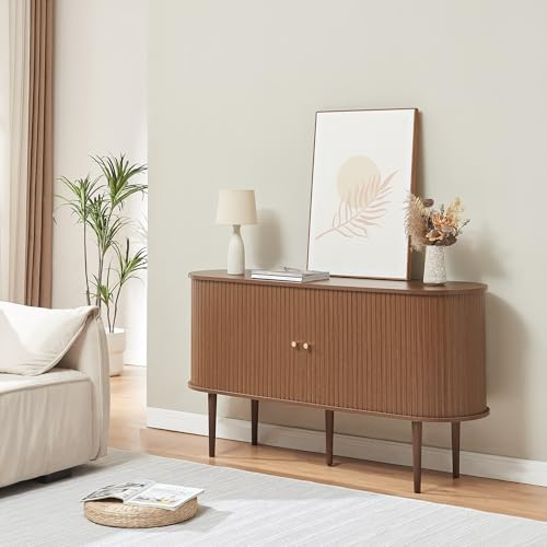[en.casa] Mobile Contenitore con Ante Scorrevoli e Scomparti Interni Credenza Moderna Madia per Soggiorno Sala da Pranzo Ufficio 140 x 40 x 75 cm Effetto Noce