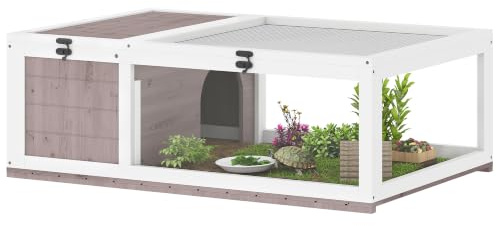 PawHut Schildkrötenhaus aus Holz mit Haupthäusern für Schildkröten Braun | Aufklappbare Oberseite, Schildkrötengehege, Outdoor-Reptilienkäfig, Terrarium für Reptilien, Eidechsen, Schlangen