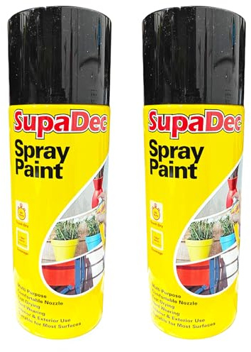 SupaDec Spray Paint Gloss Black 400ml (Pack of 2) | Fast Drying Multi-Surface Paint for Metal, Wood, Plastic & More | Durable High Gloss Finish for Indoor & Outdoor Use