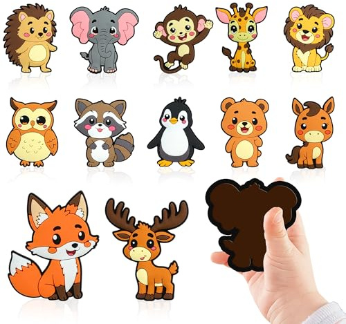 Glamifyr 12 Stück Tiermagnete,Magnet Tiere,Magnete Kinder Kühlschrank,Magnet Spielzeug Kinder,Magnete Kühlschrank,Magneten, Spielzeug ab 1 2 3 Jahr