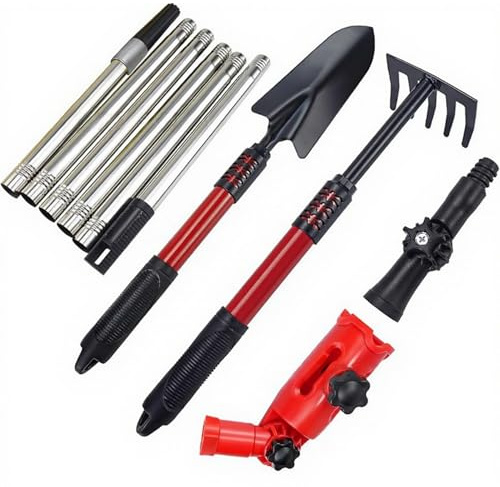 Strumenti per la pulizia delle grondaie da terra Pulitore per grondaie in acciaio telescopico da 67 pollici Include rastrello e pala e connettore girevole a 360° per foglie, piante, erbacce, neve